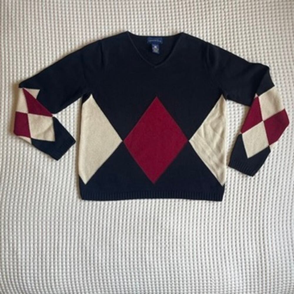 Vintage 1990s/Y2K Charter Club cotton argyle sweater size S